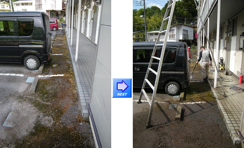 浜松市中区 高圧洗浄 外壁 高圧洗浄機 コンクリ レンガ ブロック 車庫 玄関 門柱